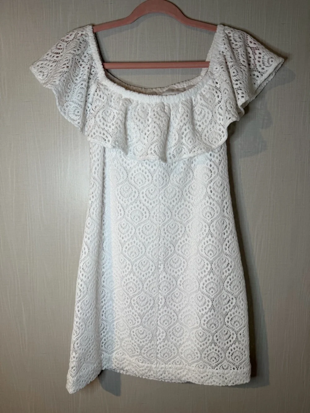 Lilly Pulitzer La Fortuna Gyspea Lace Ruffle Off The Shoulder Mini Dress Small - Picture 4 of 5